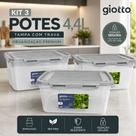 Kit 3 Potes Com Tampa e Trava 4,4L Cinza Cor:Cinza