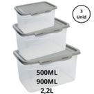 Kit 3 Potes Com Tampa e Trava Altos 500ML 900Ml e 2,2L Cinza