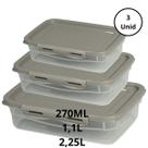 Kit 3 Potes Com Tampa e Trava Baixo 270ML, 1,1L e 2,25L Camurça
