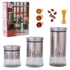 Kit 3 Potes de Aço Inox com Tampa de Rosca para Mantimentos Kit 3 Potes de Aço Inox com Tampa de Rosca para Mantimentos