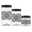 Kit 3 Potes de Mantimentos Decorado Multiuso Azulejo 2LT 1,5LT 1LT Plástico