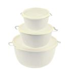 Kit 3 Potes de Plástico Bacia Com Tampa PMG Cumbuca Vasilha Saladeira Tapoer Grande Tapuer Quality Color Lummar Redonda Kit 3 Potes de Plástico Bacia Com Tampa PMG Cumbuca Vasilha Saladeira Tapoer Grande Tapuer Quality Color Lummar Redonda