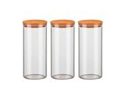 Kit 3 Potes de Vidro 1500ml Hermético Com Tampa de Madeira Bambu Porta Condimentos