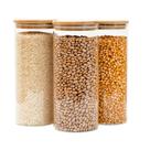 Kit 3 potes de vidro 1,6L tampa de bambu herméticos redondos - Tüd