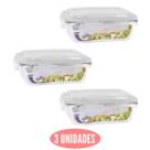 Kit 3 Potes de Vidro 4 Travas 1040ml Marmita Fit Tampa Plast Kit 3 Potes de Vidro 4 Travas 1040ml Marmita Fit Tampa Plast