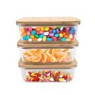 kit 3 potes de vidro 800ml tampa de bambu hermético marmita retangulares - Tud kit 3 potes de vidro 800ml tampa de bambu hermético marmita retangulares - Tud