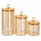 Kit 3 Potes de Vidro Âmbar Liso com Tampa de Bambu Hermético Porta Mantimentos para Cozinha Kit 3 Potes de Vidro Âmbar Liso com Tampa de Bambu Hermético Porta Mantimentos para Cozinha