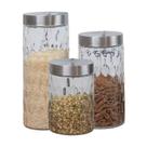 Kit 3 Potes de Vidro Com Tampa em Inox 870ml/1260ml/2130ml