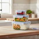 Kit 3 Potes De Vidro Hermético 365ml 576ml 1030ml Forno Freezer