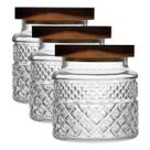Kit 3 Potes De Vidro Hermético 600ml Com Tampa De Madeira Elegante