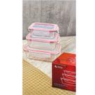 Kit 3 Potes de Vidro Hermético com Tampa Vermelha Retangular Allmix