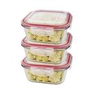 Kit 3 Potes De Vidro Hermético Quadrado Tampa Lock Marmita Mantimento 800ml