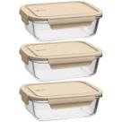 Kit 3 Potes de Vidro Herméticos 1,04L Retangulares Capuccino UZ Marmita Borossilicato