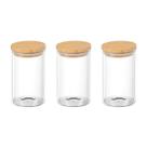 Kit 3 Potes De Vidro Porta Mantimento Tampa De Bambu 150ml