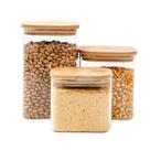 Kit 3 potes de vidro tampa de bambu herméticos quadrados - Tüd