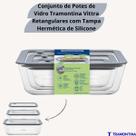 Kit 3 Potes de Vidro Tramontina Vittra Retangulares com Tampa Hermética Silicone para Alimentos