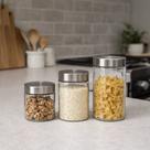 Kit 3 Potes em Vidro Com Tampa - Inox