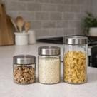 Kit 3 Potes em Vidro Com Tampa Porta Mantimentos Cereais Alimentos Utensílio Doméstico Casa Cozinha Presente Lar Inox