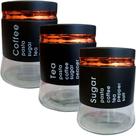 Kit 3 Potes Hermético Coffee Sugar Tea Mantimentos Em Vidro