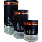 Kit 3 Potes Hermético Tea Sugar Coffee Pequeno Médio Grande Kit 3 Potes Hermético Tea Sugar Coffee Pequeno Médio Grande
