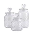 kit 3 Potes Hermético Vidro com Tampa Coração 1350ml 950ml 650ml Multiuso Condimentos