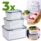Kit 3 Potes Herméticos Com Escorredor Cesto Organizador De Geladeira Linha Premium