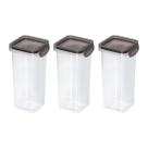 Kit 3 Potes Herméticos com Travas 1,24L Plasútil Tampa Preto Empilhável Despensa Comida Versátil