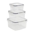 Kit 3 Potes Herméticos Conjunto Quadrado Plástico Plasvale