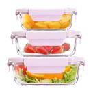 Kit 3 Potes Herméticos de Vidro Conjunto para Armazenamento de Alimentos Rosa