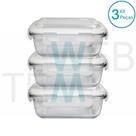 Kit 3 Potes Herméticos Marmita de Vidro Retangular 640ml Tampa BPA Free: Armazenar Alimento e Organização de Casa com Sustentabilidade e Praticidade