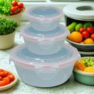 Kit 3 Potes Herméticos Redondos Plástico Livres de BPA Ideal Para Alimentos Uso no Microondas e Freezer Conserva e Organiza 320ml, 580ml, 1000ml