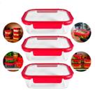 Kit 3 Potes Herméticos Vidro Borossilicato 630ml Com Tampa De Vidro Quadrado Vedação Hermética Vai Ao Forno, Microondas, Freezer E Lavalouças