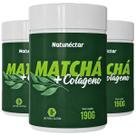 Kit 3 Potes Matchá + Colágeno Suplemento Chá em Pó Natural Instantâneo Legítimo Sabor 100% Puro Premium 190g