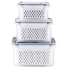 Kit 3 Potes Organizador com Escorredor e Tampa Hermética para Frutas e Verduras