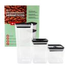 Kit 3 Potes Organizadores Herméticos 1L/1,5L/ 2,5L Dubai Unitermi Multiuso Moderno p/ Arroz Feijão Macarrão Doce Bolacha Farinha Café Açúcar Tapioca