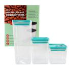 Kit 3 Potes Organizadores Herméticos 1L/1,5L/ 2,5L Dubai Unitermi Multiuso Moderno p/ Arroz Feijão Macarrão Doce Bolacha Farinha Café Açúcar Tapioca