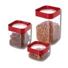 Kit 3 Potes Plug Quadrado Plasútil 2L, 1,28L e 510ml Tampa Vermelha 12935-12939-12887