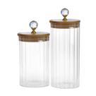 Kit 3 Potes Porta Mantimento Vidro Canelado tampa de Bambu Porta Condimentos Porta Temperos Pote Hermético Potes Organizadores para Cozinha