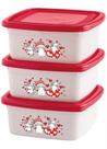 Kit 3 Potes Quadrados Gatinhos Com Tampa Vermelha 400ml