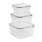 Kit 3 Potes Quadrados Herméticos Transparente