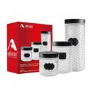 Kit 3 Potes Redondo de Vidro Com Tampa Preta e Adesivo Lousa Tile