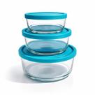 Kit 3 Potes Refratário de Vidro com Tampa Redondo Alimentos