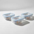 kit 3 Potes Retangular Hermético Vidro Marmita Microondas Fitness Marmitinhas Casa Utensílio Doméstico Organização Cozinha Organizador Alimentos 370ml