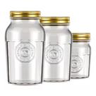 Kit 3 Potes Vidro Americano Vintage Transparente Com Tampa