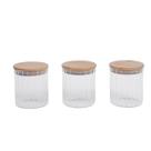 Kit 3 potes vidro canelado com tampa de bambu 500ml - Oikos Kit 3 potes vidro canelado com tampa de bambu 500ml - Oikos