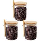 Kit 3 Potes Vidro com Suporte 450ml Colher e Tampa em Bambu