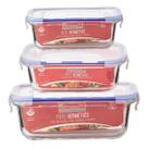 Kit 3 Potes Vidro Retangular Tampa Hermética 330 420 560ML