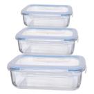 Kit 3 Potes Vidro Retangular Tampa Hermética 400 640 1050ML