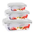 Kit 3 Potes Vidro Tampa 1 De Cada Retangular 370 640 1040ml