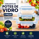 Kit 3 Potes Vidro Tampa Hermética 370ml 640ml 1040ml Marmita Armazenar Alimento Comidas Refeição Kit 3 Potes Vidro Tampa Hermética 370ml 640ml 1040ml Marmita Armazenar Alimento Comidas Refeição